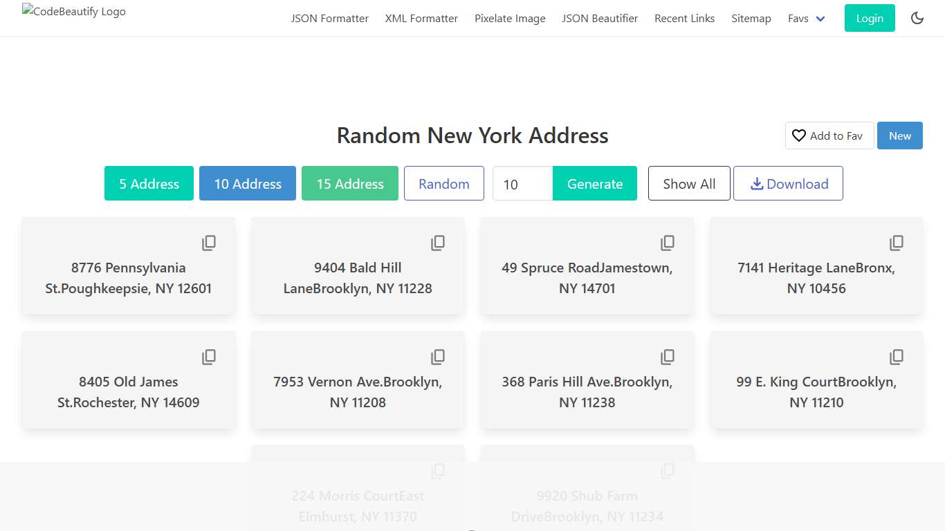 Random New York Address Online
