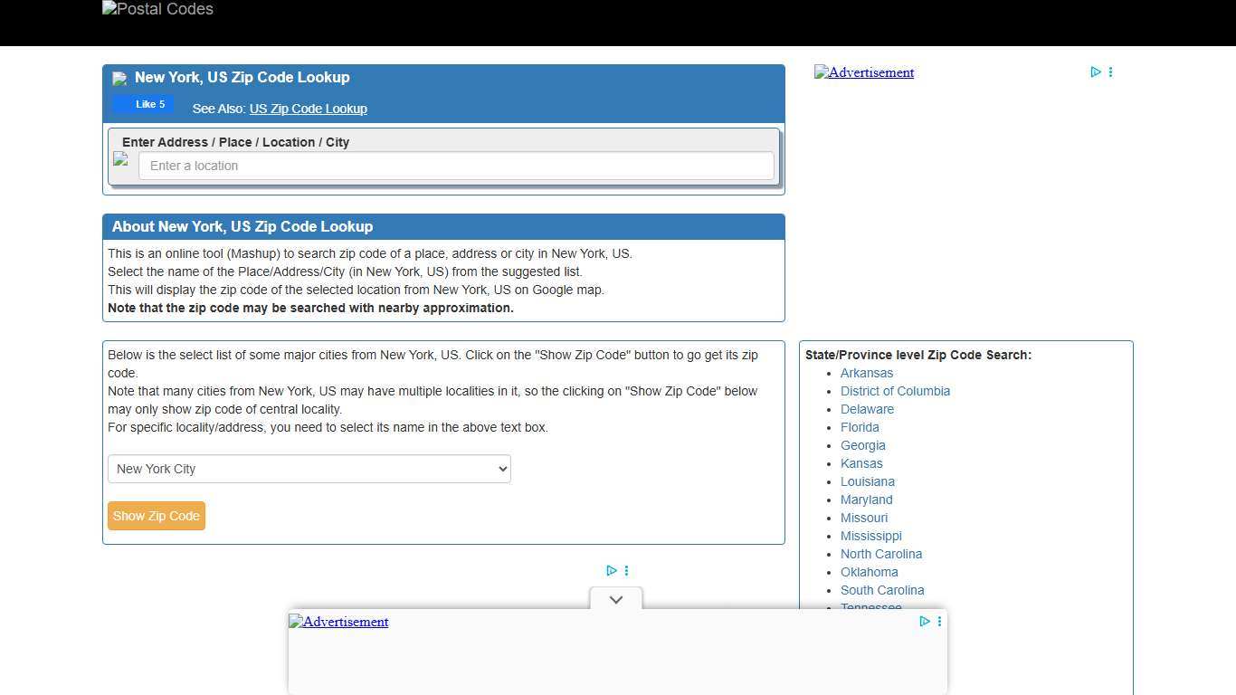 New York, US Zip Code Lookup by Address/City, Map (Postal Code, Postcode)